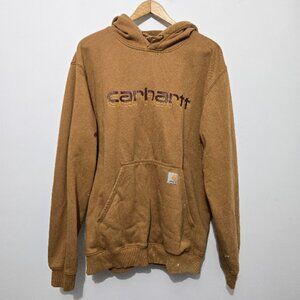 Carhartt Mens Rain Defender Hoodie Size L Loose Fit Workwear Stained Paint Brown